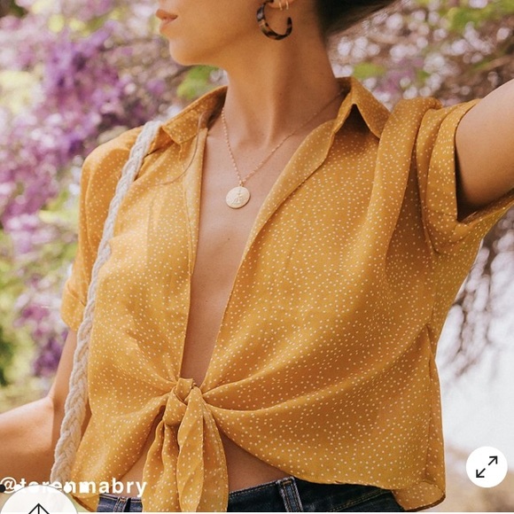Urban Outfitters Tops - Urban Outfitters Yellow Polka Dot Tie-front Top